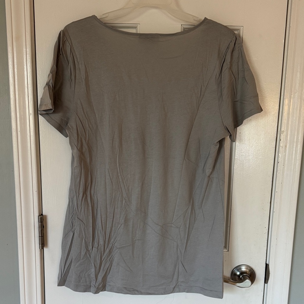 LOFT Light Gray Ruffle Trim Tee - Picture 4 of 5